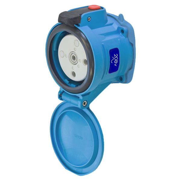 63-64162 - DSN60 RECEPTACLE POLY BLUE SIZE 3 TYPE 4X IP 69 2P+G 60A 208 VAC 60 Hz NO AUX
